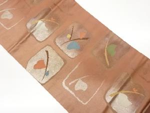 色紙に抽象枝葉模様織出し名古屋帯